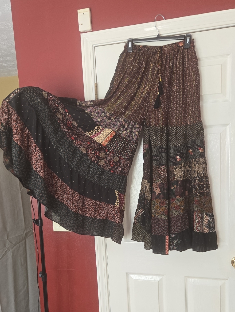 Bohemian Patchwork Maxi Bell Bottom Pants. Multi Colored - Picture 3 of 7